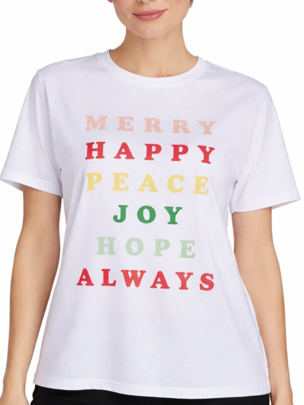 Fifth Sun Inspirational T-shirt White Merry Happy Peace Joy Hope Always Medium